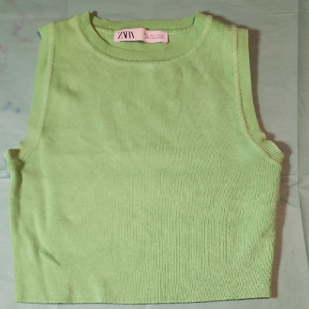 Zara Ribbed Sleeveless Tank in Lime